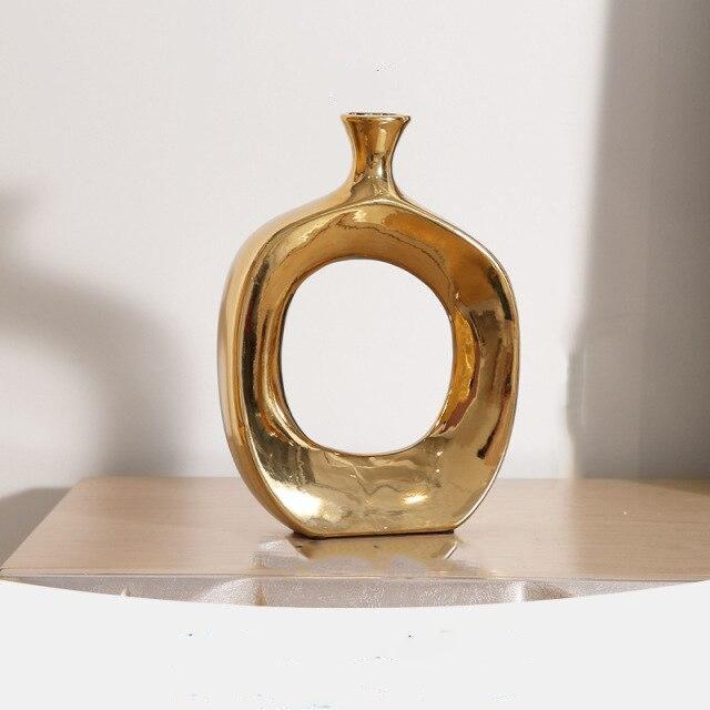 GoldenAura | Scandinavisch Gouden Keramische Vaas Aanrecht Ornament